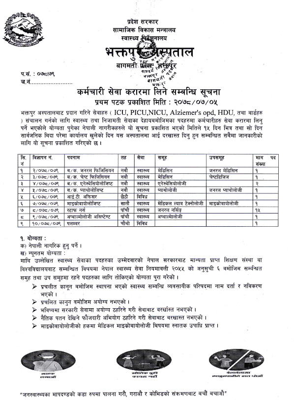 Bhaktapur Hospital Vacancy for Various Health Services, IT Officer and Plumber....
